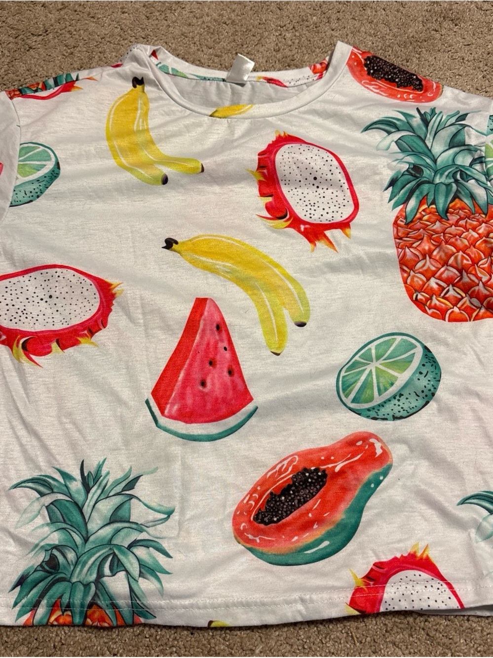 Kids White Fruit Print Tee - Bright Tropical Graphic